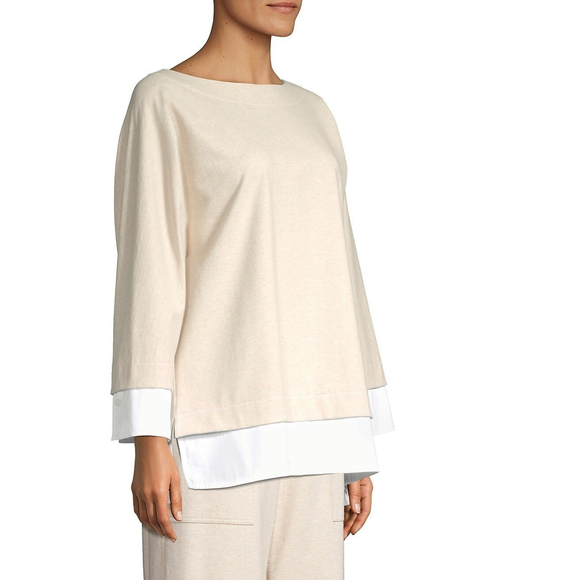 Lafayette 148 Duke Twofer tan and white long sleeve XS top - Picture 2 of 8